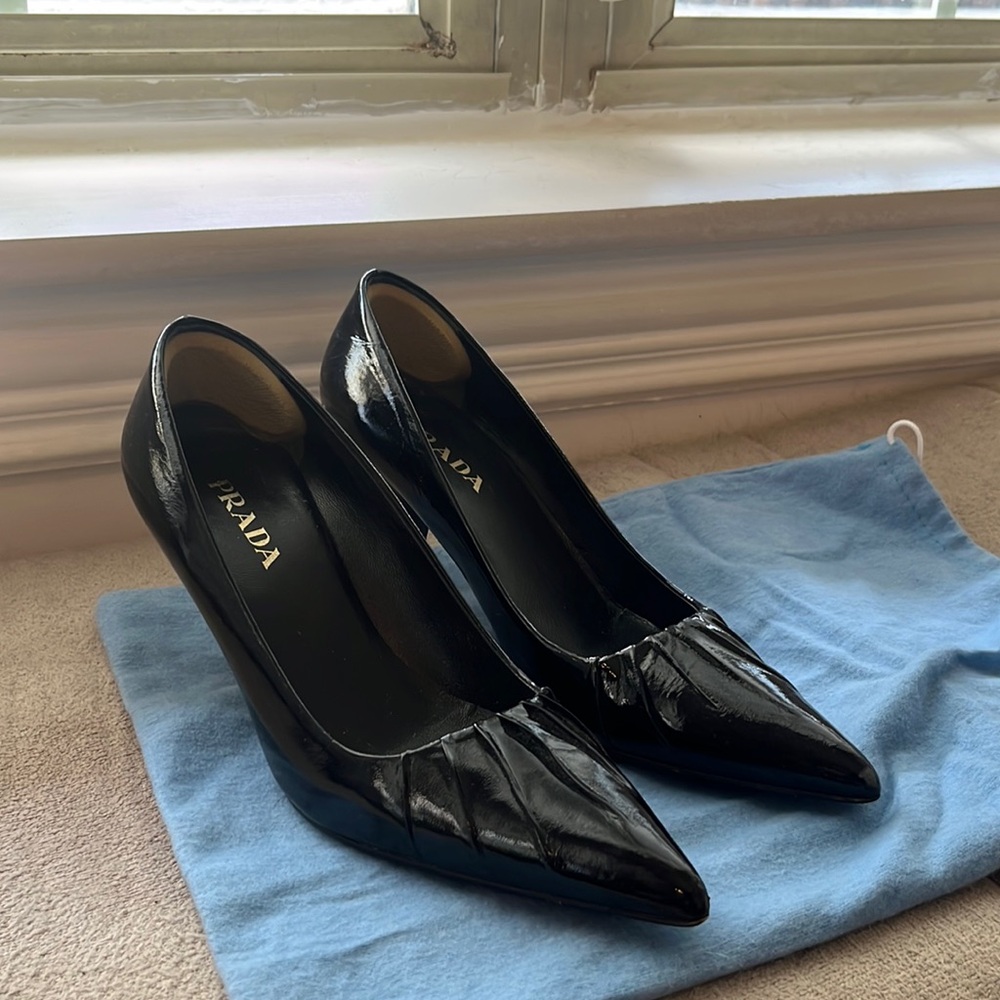 Prada Black Patent Leather Pointed Toe Heels